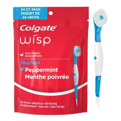 Colgate Max Fresh Wisp Disposable Mini Adult Manual Travel Toothbrushes, Peppermint, 24 Count