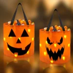 Joyfy 3 PCS Halloween Candy Bag,LED Light Pumpkin Candy Buckets for Kids,Halloween Trick or Treat Bucket with Pumpkin Smile Face for Halloween Party Favors Goodie Bags
