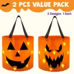 Joyfy 3 PCS Halloween Candy Bag,LED Light Pumpkin Candy Buckets for Kids,Halloween Trick or Treat Bucket with Pumpkin Smile Face for Halloween Party Favors Goodie Bags - Image 5