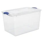 Sterilite Large Storage Bin, 66 Quart Clear Plastic Storage Container with Latch Lid, Blue